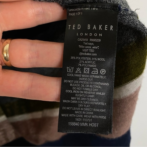 Ted Baker Sweater Mens Size Large 4 Navy Blue Stripe Long Sleeve Light Weight - Picture 6 of 9